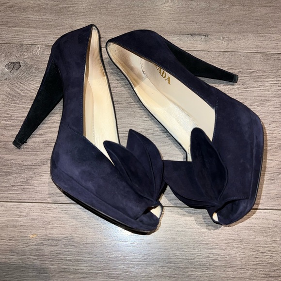 Prada Peep Toe Suede Heels - Picture 3 of 7